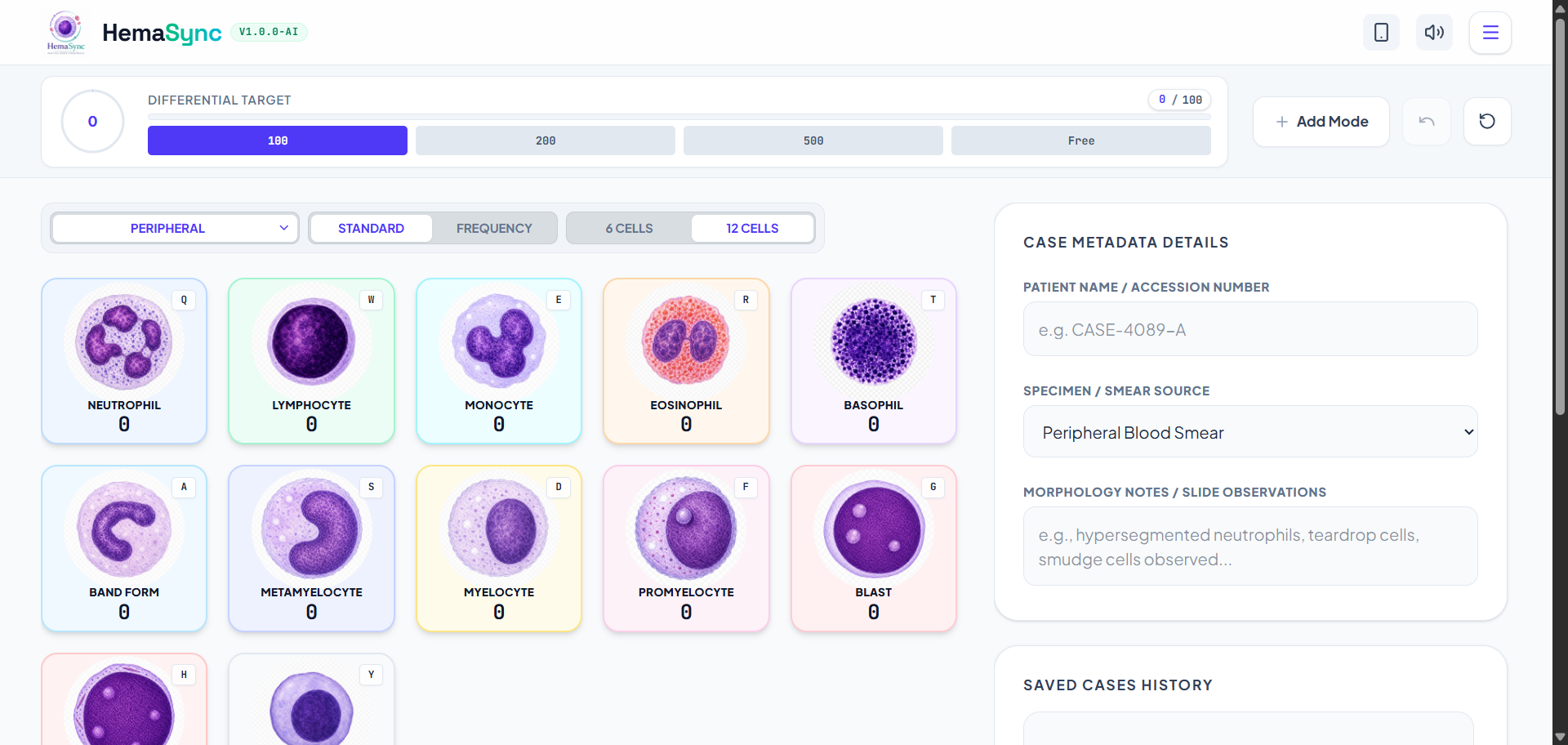 HemaSync Web App cell counting workspace